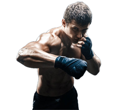Combat athlete in a guarded stance